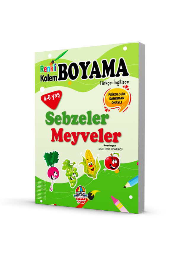 Renkli Kalem Boyama - İngilizce - Türkçe - Sebzeler - Meyveler
